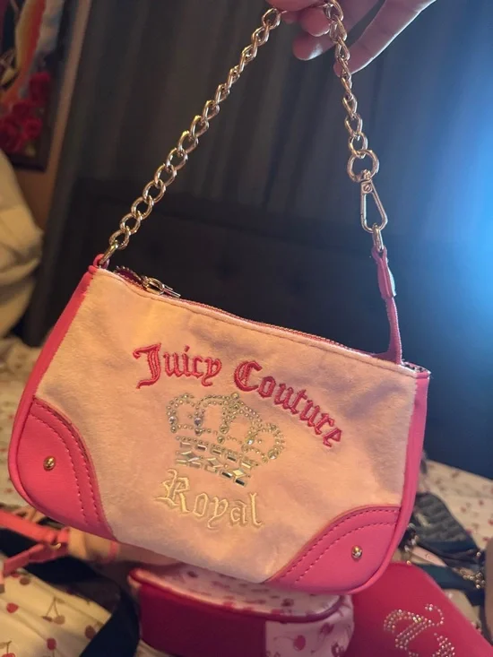 Juicy Couture Pink Velvet Mini Shoulder Bag with Gold Chain - Picture 1 of 3